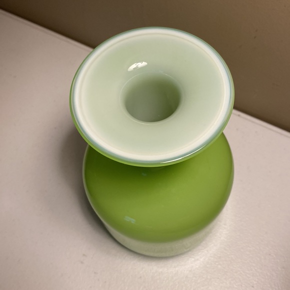 Two Tone Green and White Handblown Glass Vase - Picture 2 of 6